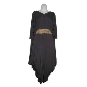 NWOT ASHRO Black Venetian Cape Dress - 1X - Black/Gold